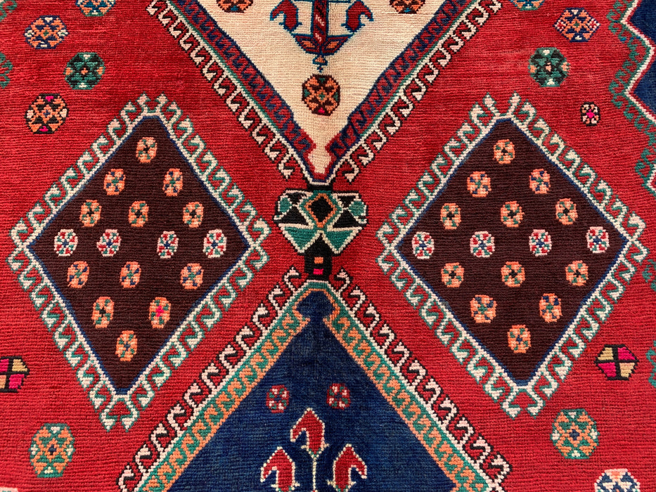 7'11 x 4'9 Hand-Knotted Persian Wool Rug - Red Geometric Tribal Medallion Design - KBHM-915