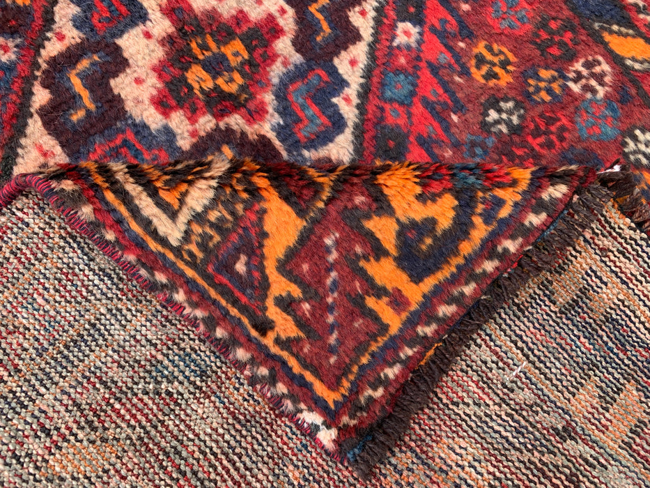 9'4 x 3'1 Hand-Knotted Persian Wool Runner - Red Tribal Diamond Medallion Design - KBHM-916