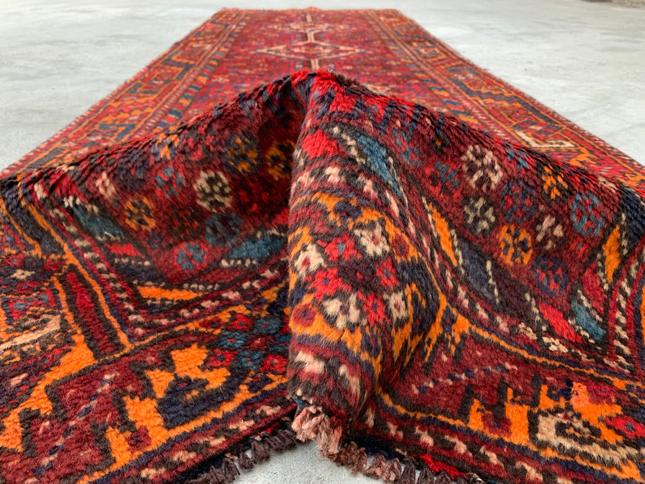 9'4 x 3'1 Hand-Knotted Persian Wool Runner - Red Tribal Diamond Medallion Design - KBHM-916