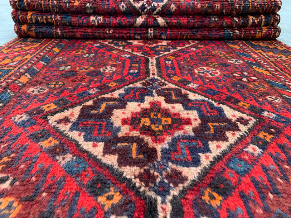 9'4 x 3'1 Hand-Knotted Persian Wool Runner - Red Tribal Diamond Medallion Design - KBHM-916