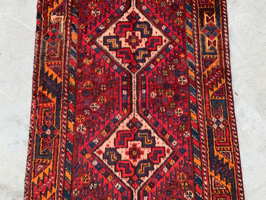 9'4 x 3'1 Hand-Knotted Persian Wool Runner - Red Tribal Diamond Medallion Design - KBHM-916