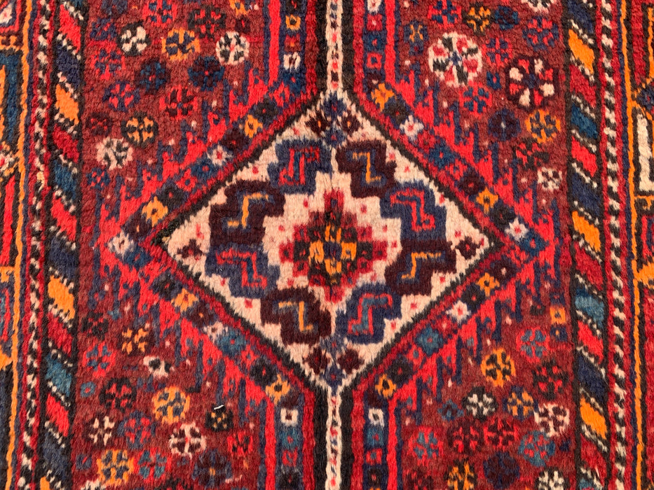 9'4 x 3'1 Hand-Knotted Persian Wool Runner - Red Tribal Diamond Medallion Design - KBHM-916