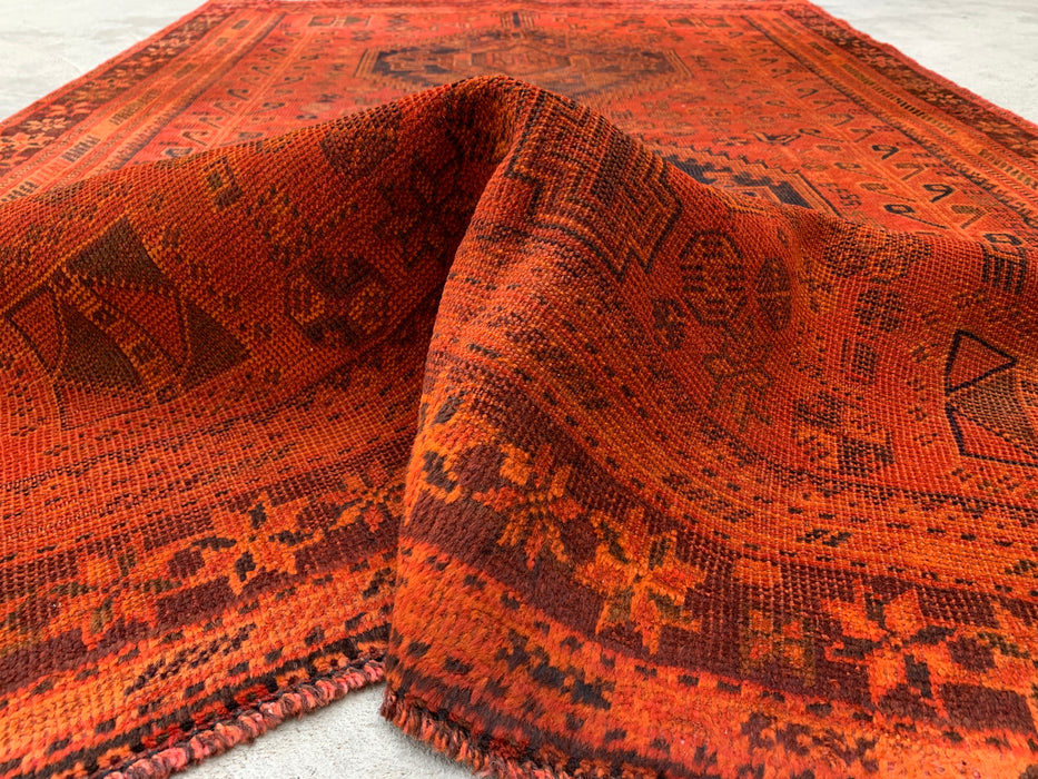 6'9 x 4'6 Hand-Knotted Persian Wool Rug - Faded Rust Tribal Medallion Design - KBHM-917