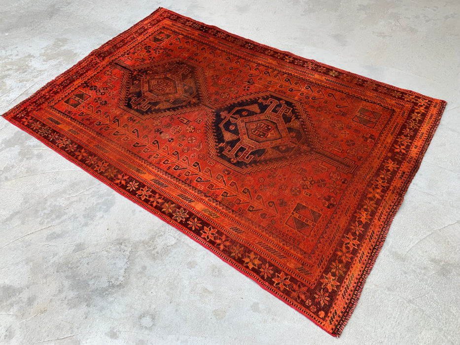 6'9 x 4'6 Hand-Knotted Persian Wool Rug - Faded Rust Tribal Medallion Design - KBHM-917