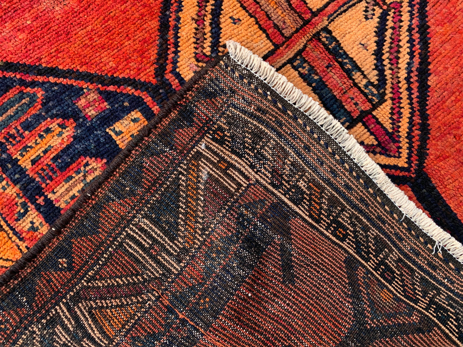 13'5 x 4'7 Hand-Knotted Persian Wool Runner - Rust Geometric Tribal Medallion Design - KBHM-918