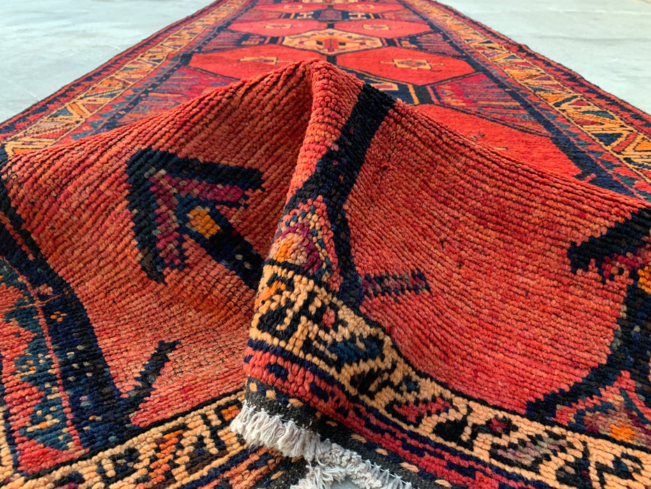 13'5 x 4'7 Hand-Knotted Persian Wool Runner - Rust Geometric Tribal Medallion Design - KBHM-918