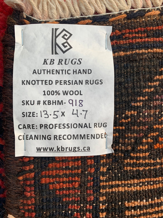 13'5 x 4'7 Hand-Knotted Persian Wool Runner - Rust Geometric Tribal Medallion Design - KBHM-918