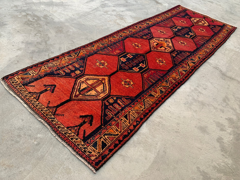 13'5 x 4'7 Hand-Knotted Persian Wool Runner - Rust Geometric Tribal Medallion Design - KBHM-918