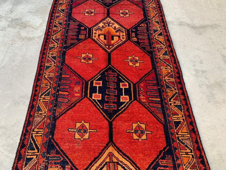 13'5 x 4'7 Hand-Knotted Persian Wool Runner - Rust Geometric Tribal Medallion Design - KBHM-918