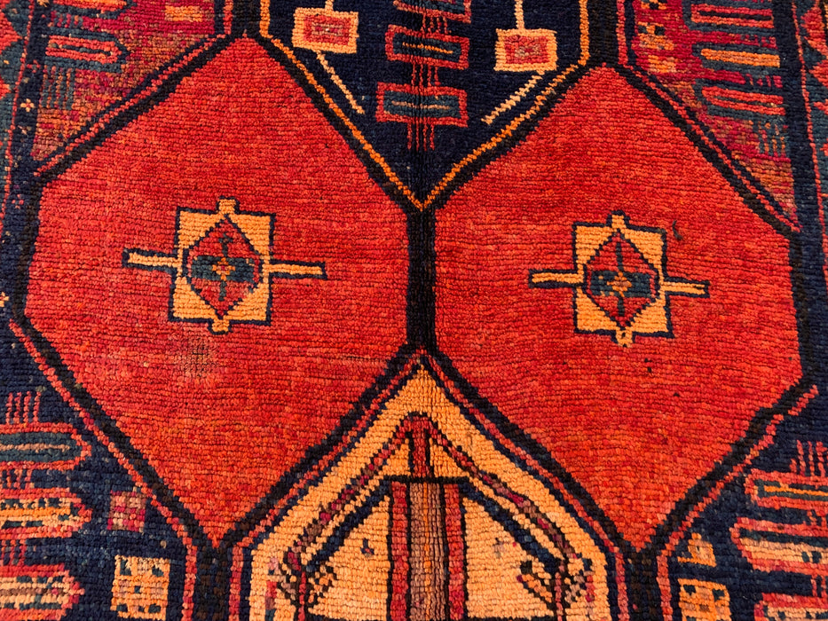 13'5 x 4'7 Hand-Knotted Persian Wool Runner - Rust Geometric Tribal Medallion Design - KBHM-918
