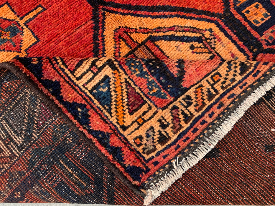 13'5 x 4'7 Hand-Knotted Persian Wool Runner - Rust Geometric Tribal Medallion Design - KBHM-918