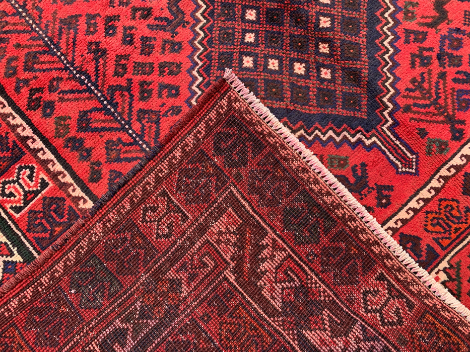 7'1 x 5'2 Hand-Knotted Persian Wool Rug - Red Tribal Diamond Medallion Design - KBHM-919