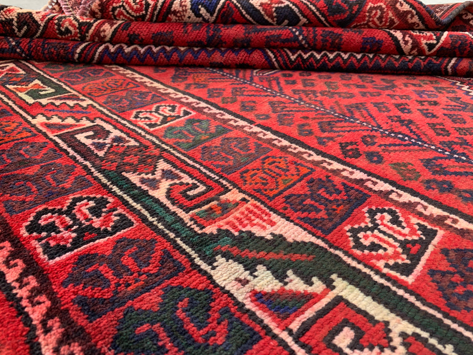 7'1 x 5'2 Hand-Knotted Persian Wool Rug - Red Tribal Diamond Medallion Design - KBHM-919
