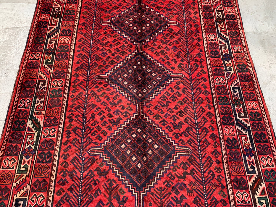7'1 x 5'2 Hand-Knotted Persian Wool Rug - Red Tribal Diamond Medallion Design - KBHM-919