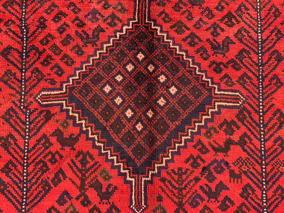 7'1 x 5'2 Hand-Knotted Persian Wool Rug - Red Tribal Diamond Medallion Design - KBHM-919