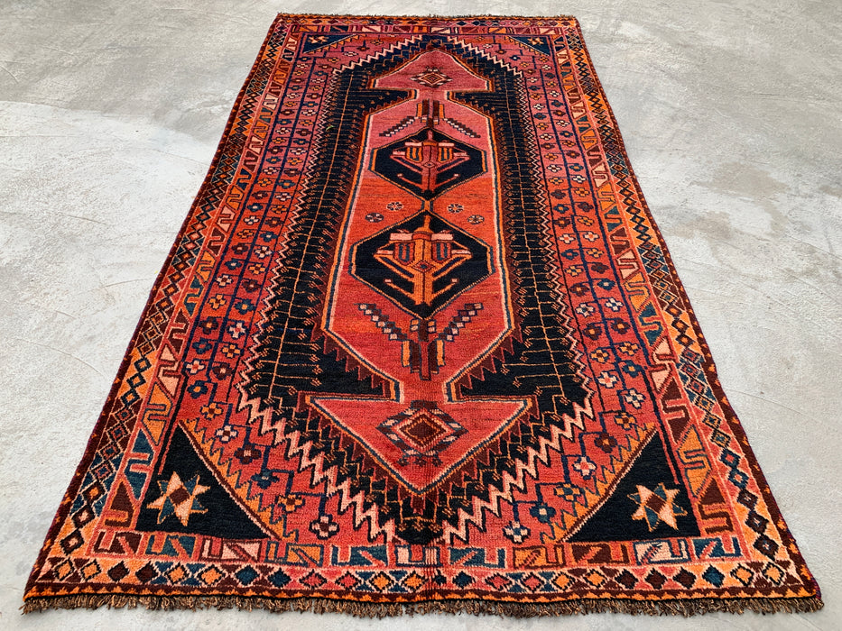 9'0 x 4'8 Hand-Knotted Persian Wool Rug - Rust Geometric Tribal Medallion Design - KBHM-922