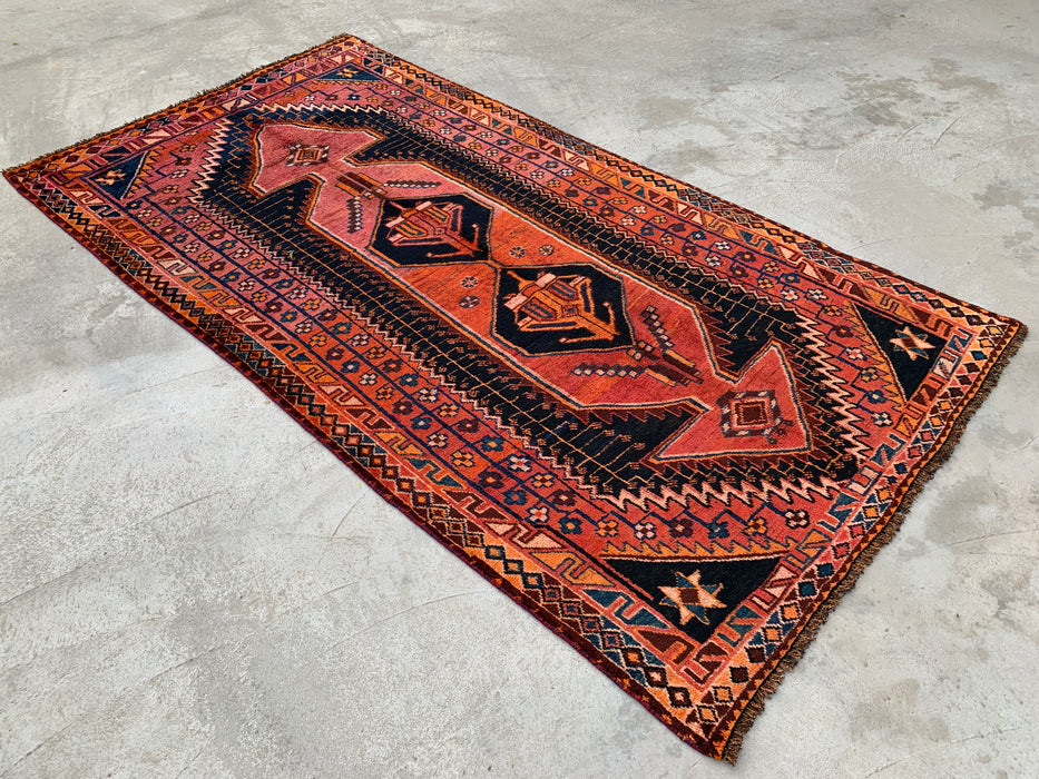 9'0 x 4'8 Hand-Knotted Persian Wool Rug - Rust Geometric Tribal Medallion Design - KBHM-922
