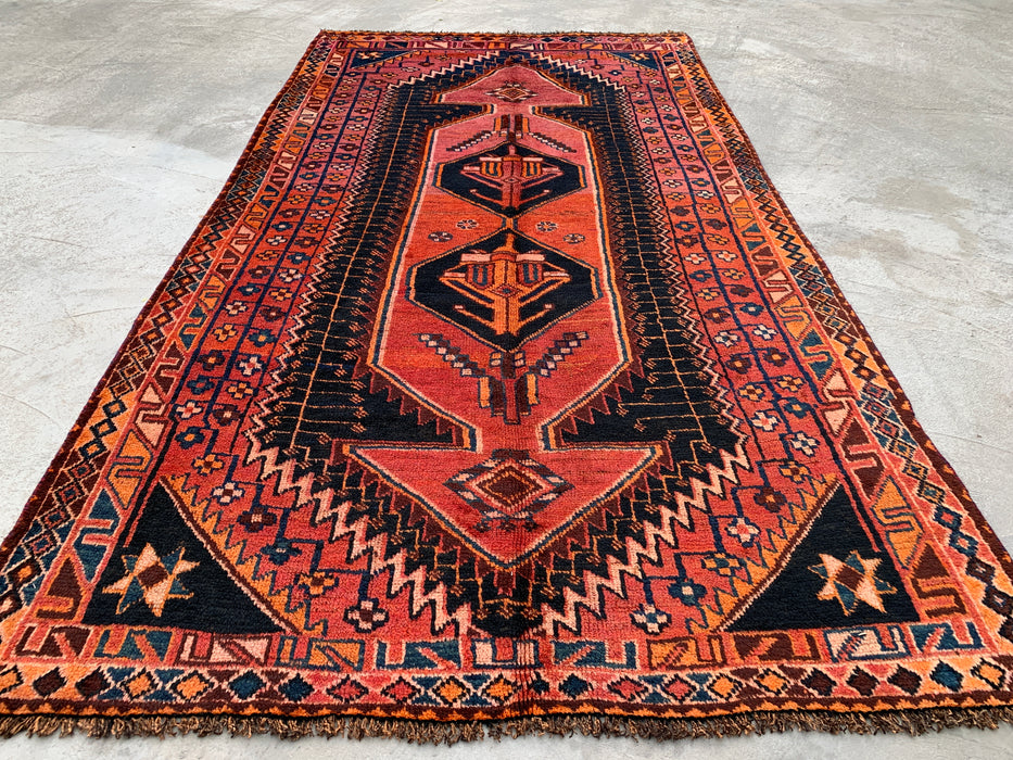9'0 x 4'8 Hand-Knotted Persian Wool Rug - Rust Geometric Tribal Medallion Design - KBHM-922