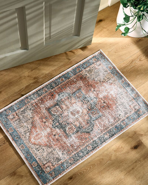 Amelie Machine Washable Rug — Rust / Pale Blue | AML-2309