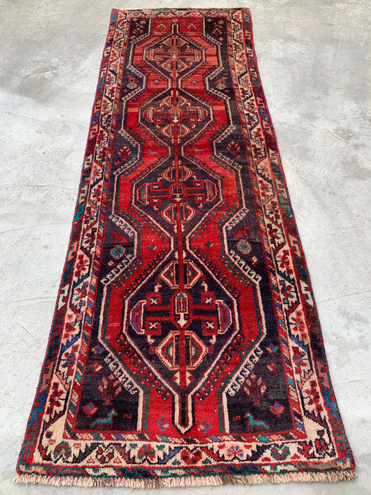 7'11 x 2'7 Hand-Knotted Persian Wool Runner - Red Tribal Medallion Design - KBHM-923