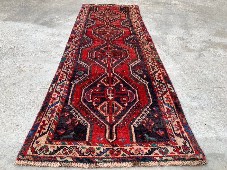 7'11 x 2'7 Hand-Knotted Persian Wool Runner - Red Tribal Medallion Design - KBHM-923