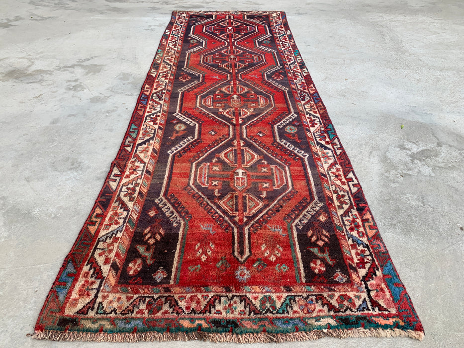 7'11 x 2'7 Hand-Knotted Persian Wool Runner - Red Tribal Medallion Design - KBHM-923