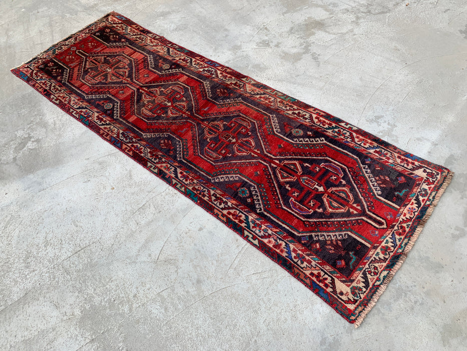 7'11 x 2'7 Hand-Knotted Persian Wool Runner - Red Tribal Medallion Design - KBHM-923