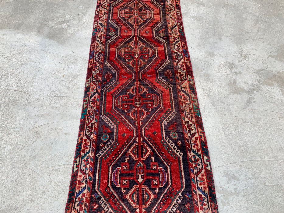 7'11 x 2'7 Hand-Knotted Persian Wool Runner - Red Tribal Medallion Design - KBHM-923