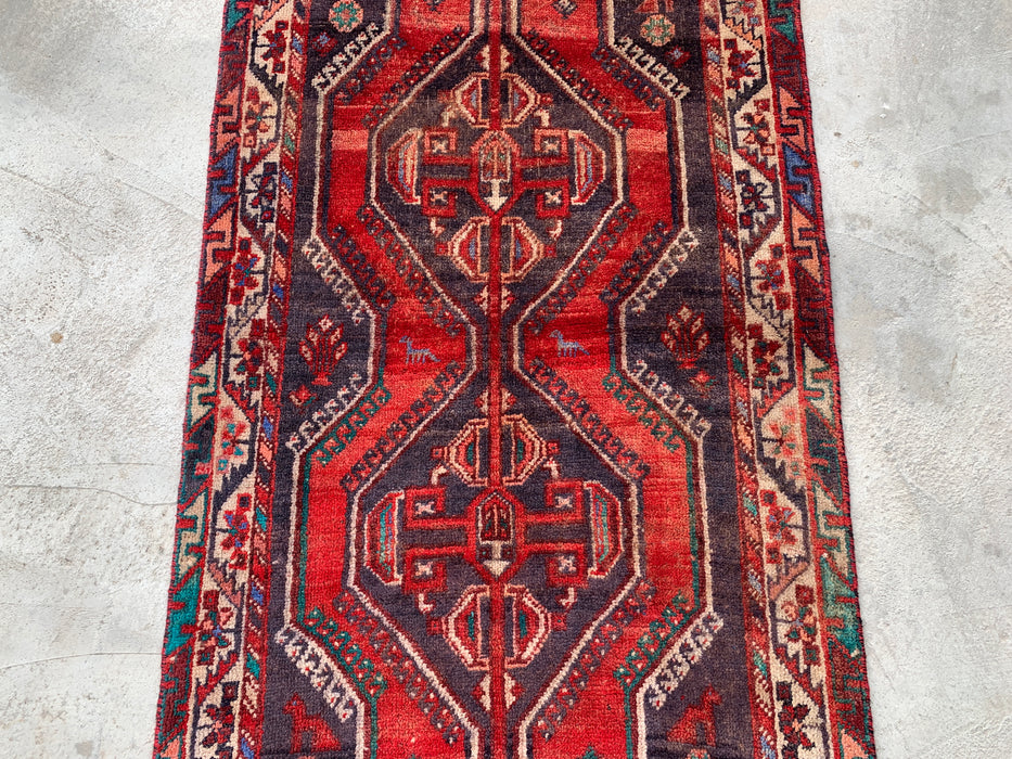 7'11 x 2'7 Hand-Knotted Persian Wool Runner - Red Tribal Medallion Design - KBHM-923