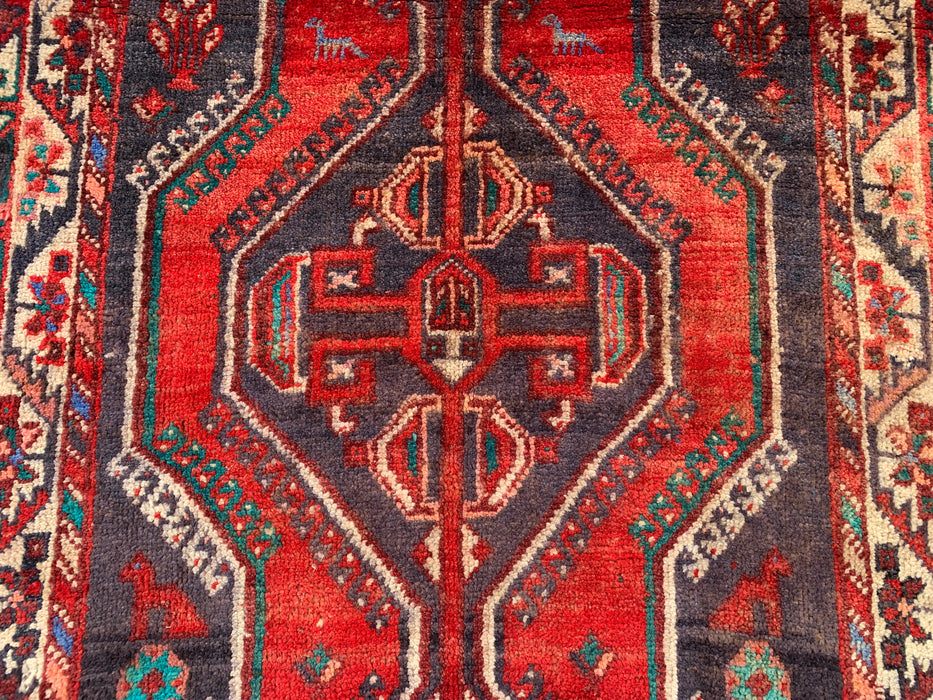 7'11 x 2'7 Hand-Knotted Persian Wool Runner - Red Tribal Medallion Design - KBHM-923