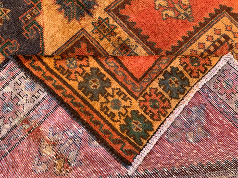 8'11 x 4'11 Hand-Knotted Persian Wool Rug - Rust Geometric Tribal Panel Design - KBHM-924
