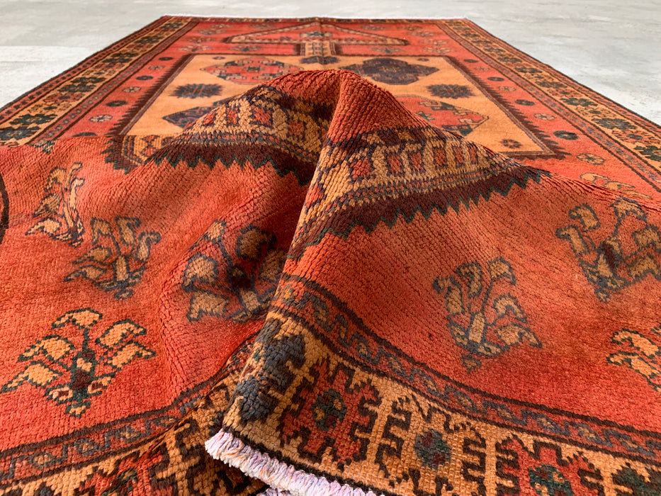 8'11 x 4'11 Hand-Knotted Persian Wool Rug - Rust Geometric Tribal Panel Design - KBHM-924
