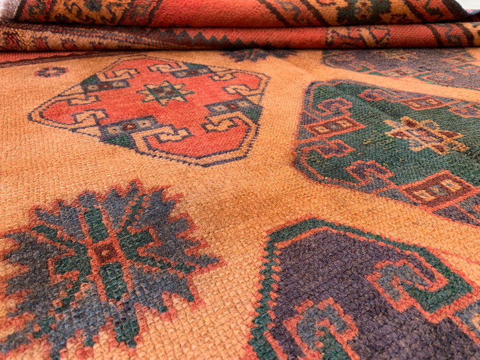 8'11 x 4'11 Hand-Knotted Persian Wool Rug - Rust Geometric Tribal Panel Design - KBHM-924