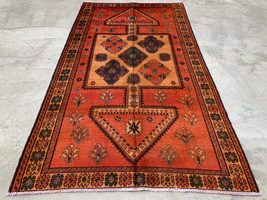 8'11 x 4'11 Hand-Knotted Persian Wool Rug - Rust Geometric Tribal Panel Design - KBHM-924