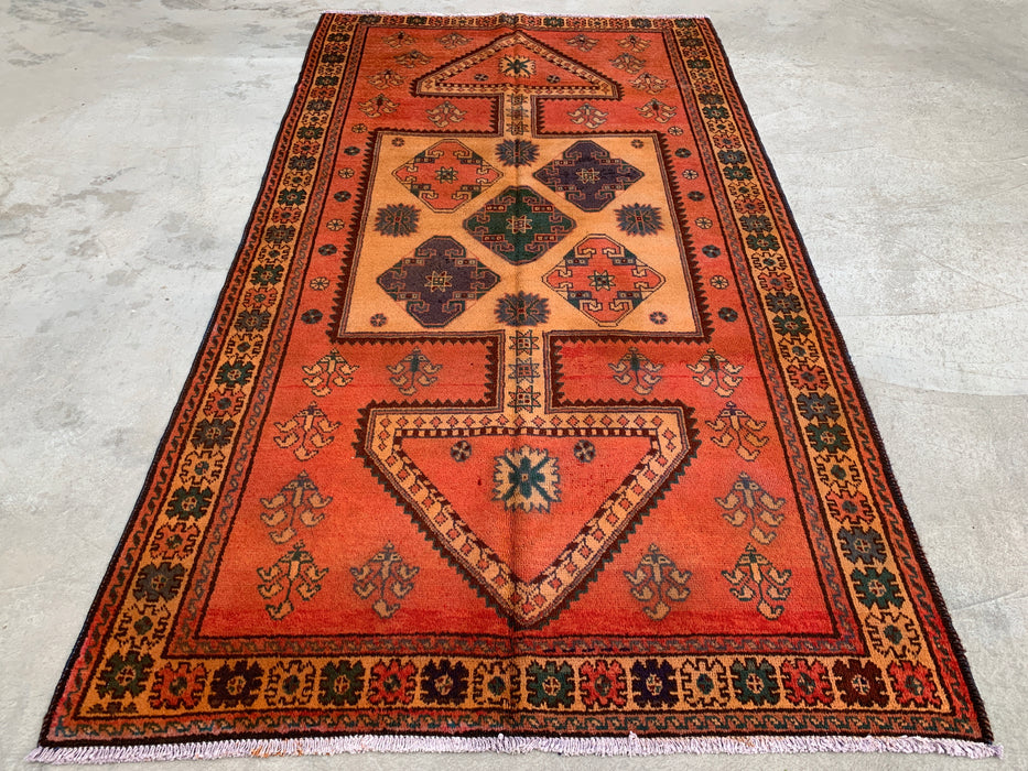 8'11 x 4'11 Hand-Knotted Persian Wool Rug - Rust Geometric Tribal Panel Design - KBHM-924