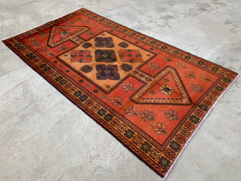 8'11 x 4'11 Hand-Knotted Persian Wool Rug - Rust Geometric Tribal Panel Design - KBHM-924