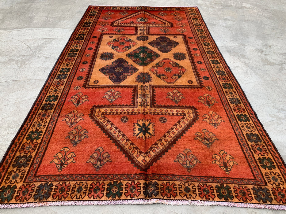 8'11 x 4'11 Hand-Knotted Persian Wool Rug - Rust Geometric Tribal Panel Design - KBHM-924