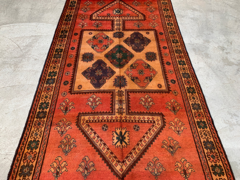 8'11 x 4'11 Hand-Knotted Persian Wool Rug - Rust Geometric Tribal Panel Design - KBHM-924