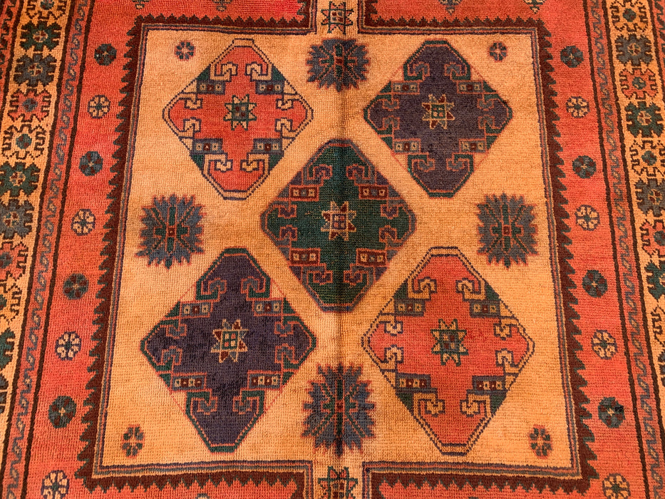 8'11 x 4'11 Hand-Knotted Persian Wool Rug - Rust Geometric Tribal Panel Design - KBHM-924