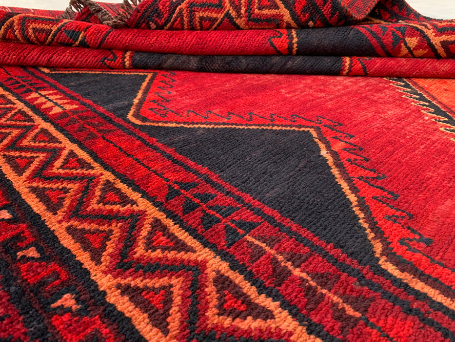 9'3 x 5'4 Hand-Knotted Persian Wool Rug - Red Geometric Tribal Diamond Design - KBHM-925