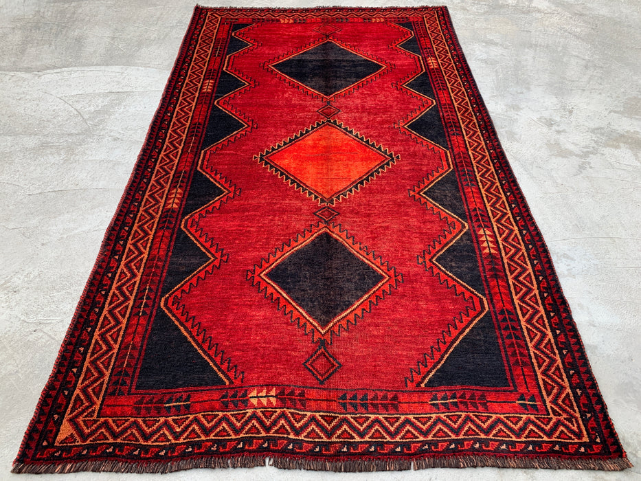 9'3 x 5'4 Hand-Knotted Persian Wool Rug - Red Geometric Tribal Diamond Design - KBHM-925