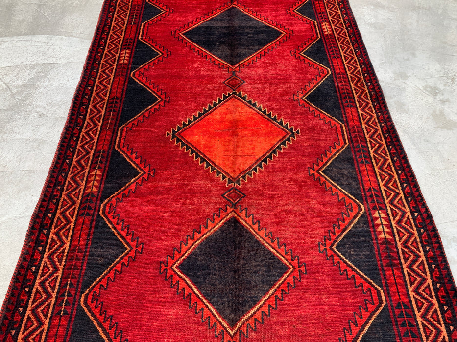 9'3 x 5'4 Hand-Knotted Persian Wool Rug - Red Geometric Tribal Diamond Design - KBHM-925