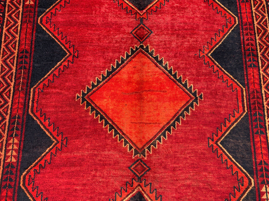 9'3 x 5'4 Hand-Knotted Persian Wool Rug - Red Geometric Tribal Diamond Design - KBHM-925