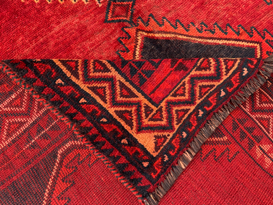 9'3 x 5'4 Hand-Knotted Persian Wool Rug - Red Geometric Tribal Diamond Design - KBHM-925