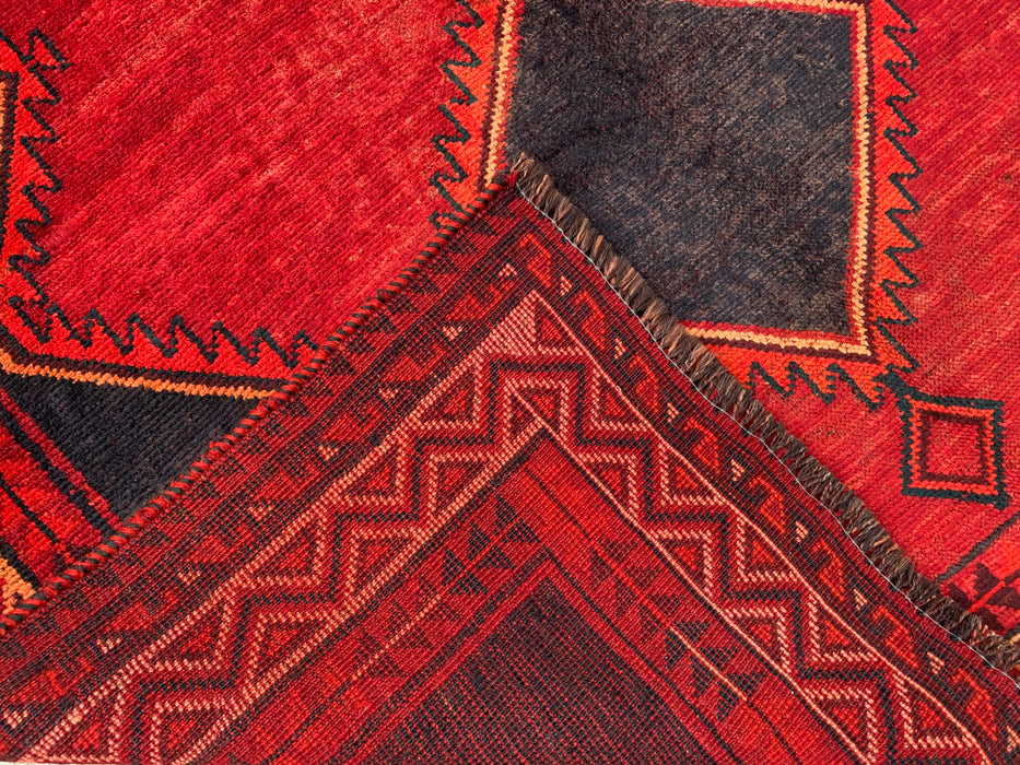 9'3 x 5'4 Hand-Knotted Persian Wool Rug - Red Geometric Tribal Diamond Design - KBHM-925
