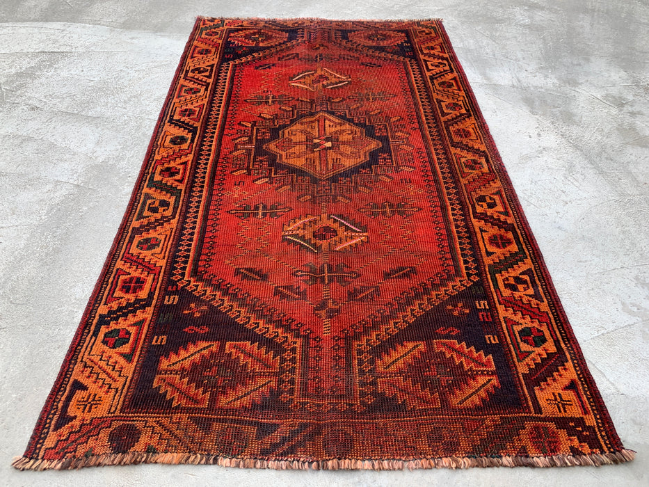 6'1 x 3'7 Hand-Knotted Persian Wool Rug - Rust Geometric Tribal Medallion Design - KBHM-927