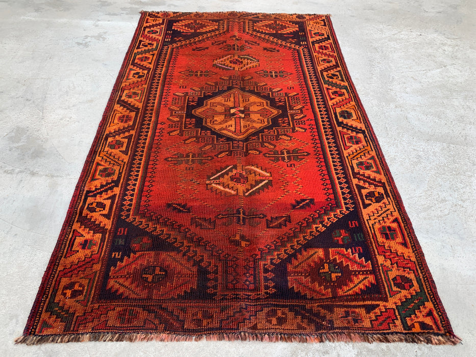 6'1 x 3'7 Hand-Knotted Persian Wool Rug - Rust Geometric Tribal Medallion Design - KBHM-927