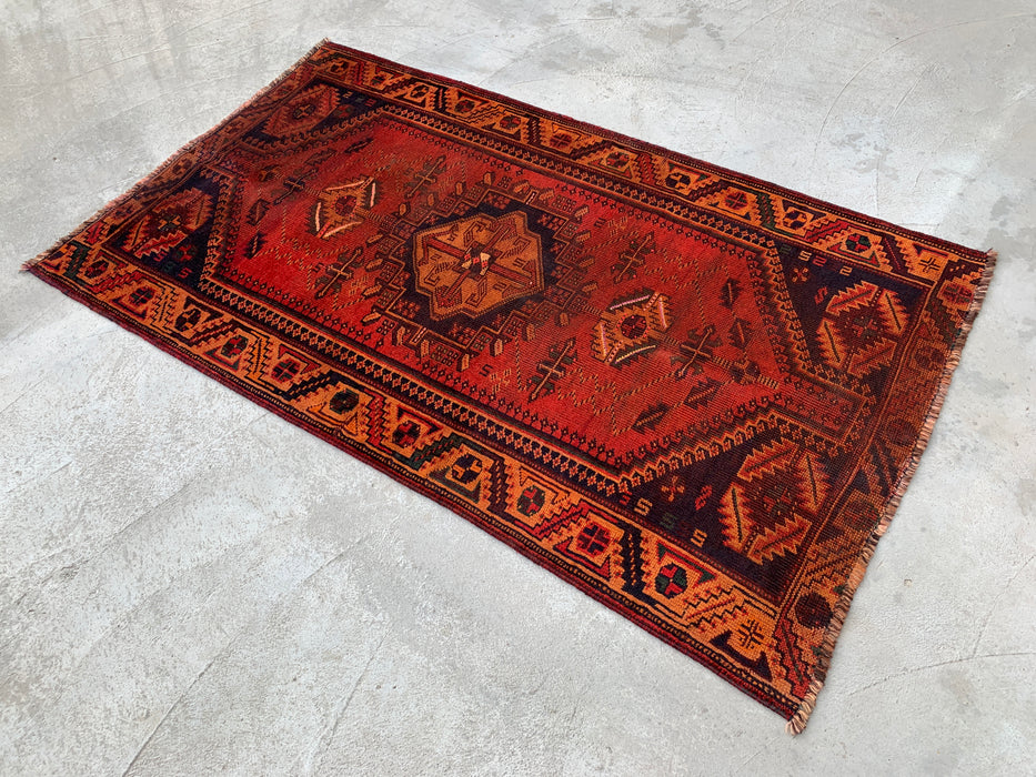 6'1 x 3'7 Hand-Knotted Persian Wool Rug - Rust Geometric Tribal Medallion Design - KBHM-927