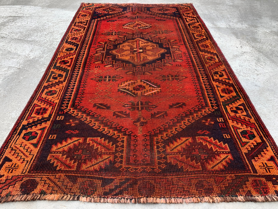 6'1 x 3'7 Hand-Knotted Persian Wool Rug - Rust Geometric Tribal Medallion Design - KBHM-927