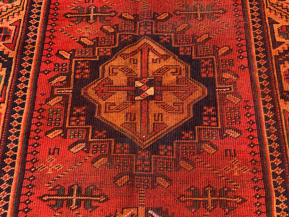 6'1 x 3'7 Hand-Knotted Persian Wool Rug - Rust Geometric Tribal Medallion Design - KBHM-927